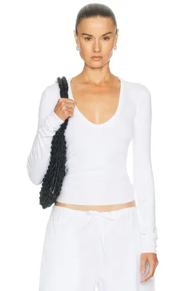 Eterne Long Sleeve Butter Rib V Neck Top | Thumbnail 1 Eterne Long Sleeve Butter Rib V Neck Top | Thumbnail 1