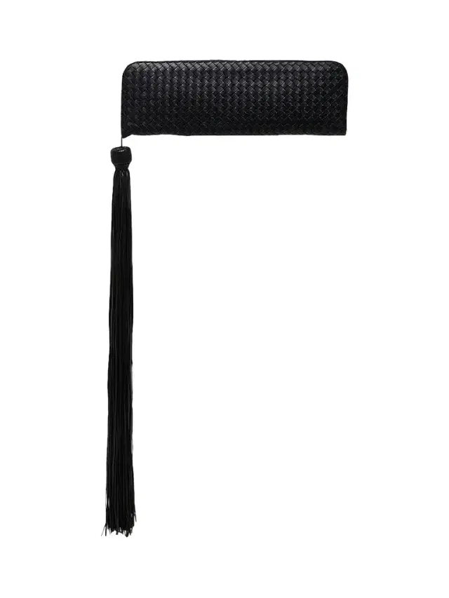 Women's Serata Tassel Intrecciato Leather Frame Clutch - Black Brass Vibrato Women's Serata Tassel Intrecciato Leather Frame Clutch - Black Brass Vibrato