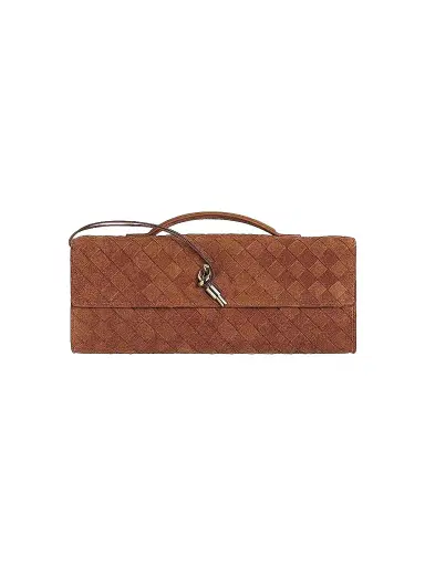 Bottega Veneta Women's Andiamo Intrecciato Suede Top-Handle Clutch - Amber Brass | Thumbnail 1 Bottega Veneta Women's Andiamo Intrecciato Suede Top-Handle Clutch - Amber Brass | Thumbnail 1