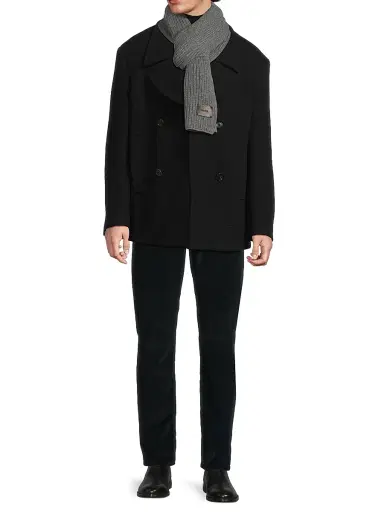Vince Men's Cashmere Shaker-Stitch Scarf - Melange Grey | Thumbnail 2 Vince Men's Cashmere Shaker-Stitch Scarf - Melange Grey | Thumbnail 2