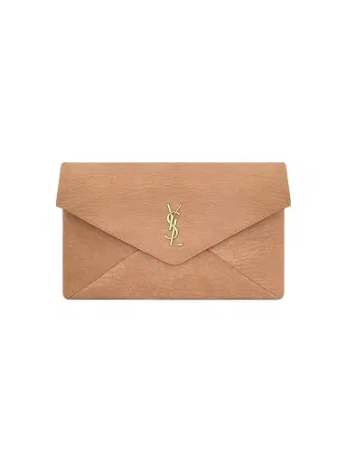 Saint Laurent Women's Cassandre Large Envelope Pouch in Lambskin - Honey Caramel | Thumbnail 1 Saint Laurent Women's Cassandre Large Envelope Pouch in Lambskin - Honey Caramel | Thumbnail 1