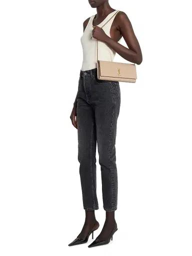 Saint Laurent Women's Kate Clutch in Grain De Poudre Leather - Dark Beige | Thumbnail 2 Saint Laurent Women's Kate Clutch in Grain De Poudre Leather - Dark Beige | Thumbnail 2