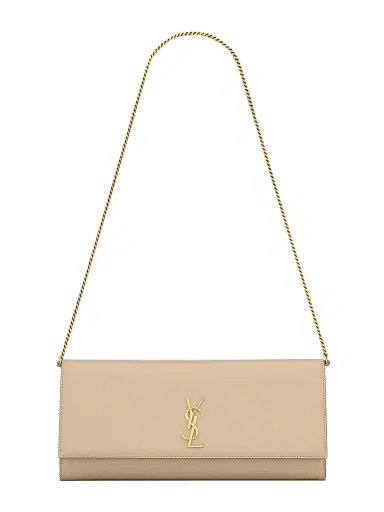 Saint Laurent Women's Kate Clutch in Grain De Poudre Leather - Dark Beige | Thumbnail 1 Saint Laurent Women's Kate Clutch in Grain De Poudre Leather - Dark Beige | Thumbnail 1