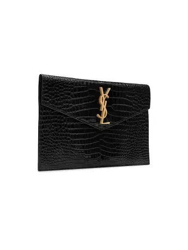 Saint Laurent Women's Uptown Pouch in Crocodile-Embossed Shiny Leather - Noir | Thumbnail 5 Saint Laurent Women's Uptown Pouch in Crocodile-Embossed Shiny Leather - Noir | Thumbnail 5