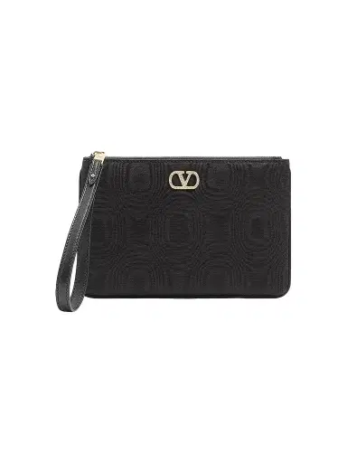 Valentino Garavani Women's VLogo Signature Clutch in Moiré Fabric with Jewel Logo - Black | Thumbnail 1 Valentino Garavani Women's VLogo Signature Clutch in Moiré Fabric with Jewel Logo - Black | Thumbnail 1