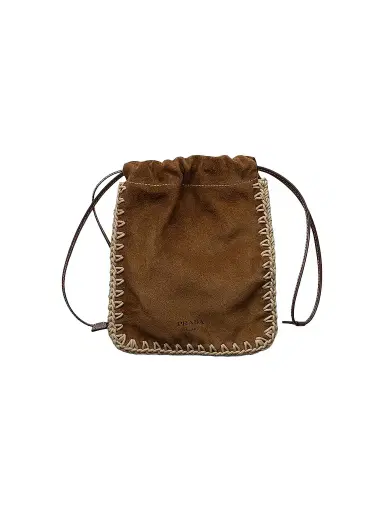 Prada Women's Suede Drawstring Case - Brown | Thumbnail 1 Prada Women's Suede Drawstring Case - Brown | Thumbnail 1
