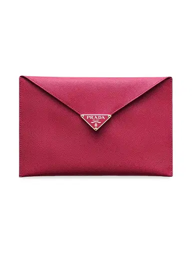 Prada Women's Saffiano Leather Envelope Clutch - Dark Pink | Thumbnail 1 Prada Women's Saffiano Leather Envelope Clutch - Dark Pink | Thumbnail 1