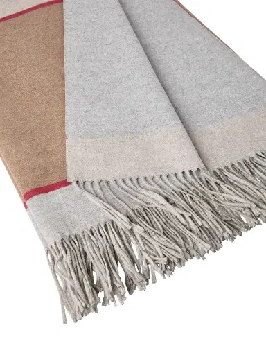 Brunello Cucinelli Silk Color Block Throw with Fringe | Thumbnail 2 Brunello Cucinelli Silk Color Block Throw with Fringe | Thumbnail 2