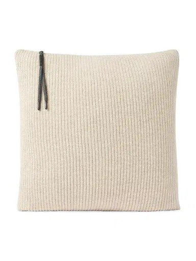 Brunello Cucinelli Cashmere English Rib Knit Cushion with Shiny Zipper Pull | Thumbnail 1 Brunello Cucinelli Cashmere English Rib Knit Cushion with Shiny Zipper Pull | Thumbnail 1