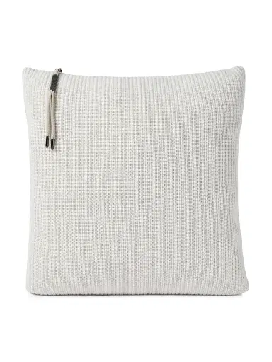 Brunello Cucinelli Cashmere English Rib Knit Cushion with Shiny Zipper Pull - Fog | Thumbnail 1 Brunello Cucinelli Cashmere English Rib Knit Cushion with Shiny Zipper Pull - Fog | Thumbnail 1