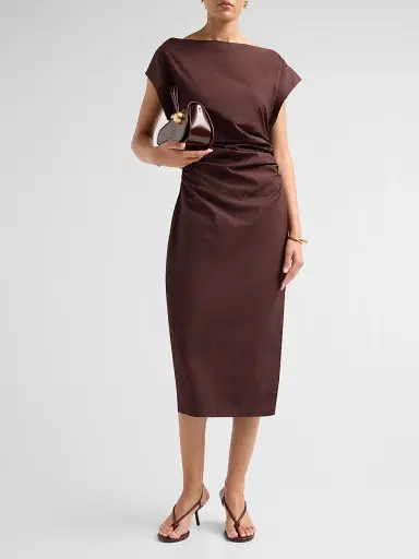 A.L.C. Women's Nara Gathered Short-Sleeve Midi-Dress - Ganache | Thumbnail 2 A.L.C. Women's Nara Gathered Short-Sleeve Midi-Dress - Ganache | Thumbnail 2