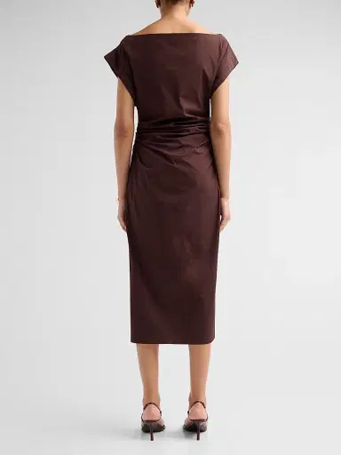 A.L.C. Women's Nara Gathered Short-Sleeve Midi-Dress - Ganache | Thumbnail 3 A.L.C. Women's Nara Gathered Short-Sleeve Midi-Dress - Ganache | Thumbnail 3