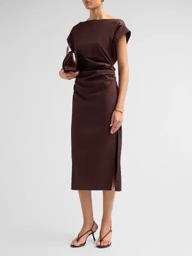 A.L.C. Women's Nara Gathered Short-Sleeve Midi-Dress - Ganache | Thumbnail 4 A.L.C. Women's Nara Gathered Short-Sleeve Midi-Dress - Ganache | Thumbnail 4
