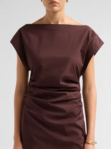 A.L.C. Women's Nara Gathered Short-Sleeve Midi-Dress - Ganache | Thumbnail 5 A.L.C. Women's Nara Gathered Short-Sleeve Midi-Dress - Ganache | Thumbnail 5