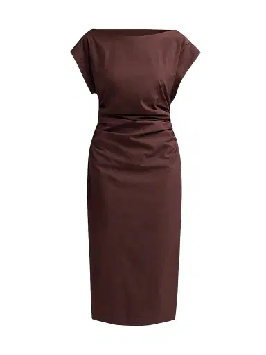 A.L.C. Women's Nara Gathered Short-Sleeve Midi-Dress - Ganache | Thumbnail 1 A.L.C. Women's Nara Gathered Short-Sleeve Midi-Dress - Ganache | Thumbnail 1
