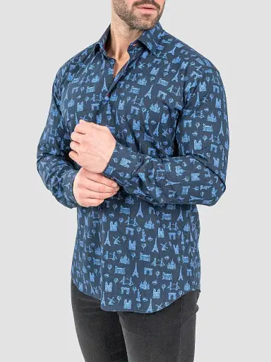 Maceoo Men's Fibonacci Paris Tour Shirt - Blue | Thumbnail 3 Maceoo Men's Fibonacci Paris Tour Shirt - Blue | Thumbnail 3