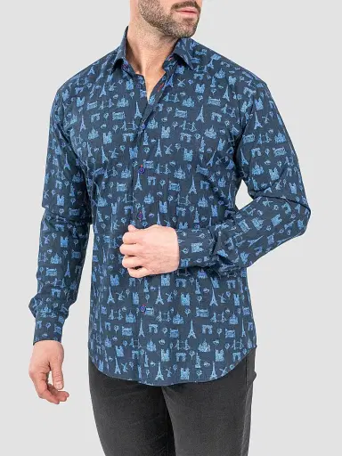 Maceoo Men's Fibonacci Paris Tour Shirt - Blue | Thumbnail 4 Maceoo Men's Fibonacci Paris Tour Shirt - Blue | Thumbnail 4