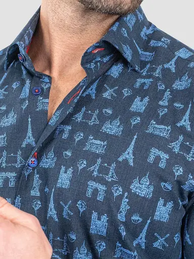 Maceoo Men's Fibonacci Paris Tour Shirt - Blue | Thumbnail 8 Maceoo Men's Fibonacci Paris Tour Shirt - Blue | Thumbnail 8