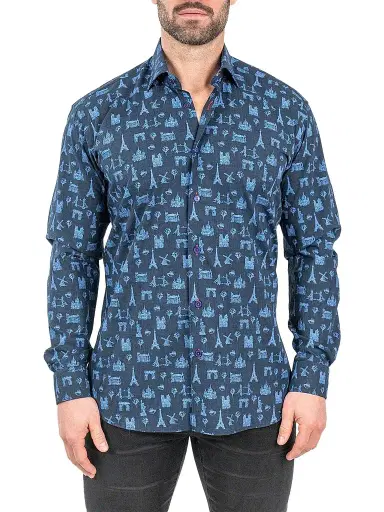 Maceoo Men's Fibonacci Paris Tour Shirt - Blue | Thumbnail 1 Maceoo Men's Fibonacci Paris Tour Shirt - Blue | Thumbnail 1