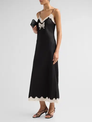 LoveShackFancy Women's Lomira Lace-Trim Crepe Midi Dress - Black | Thumbnail 4 LoveShackFancy Women's Lomira Lace-Trim Crepe Midi Dress - Black | Thumbnail 4