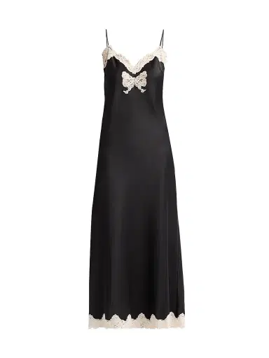 LoveShackFancy Women's Lomira Lace-Trim Crepe Midi Dress - Black | Thumbnail 1 LoveShackFancy Women's Lomira Lace-Trim Crepe Midi Dress - Black | Thumbnail 1