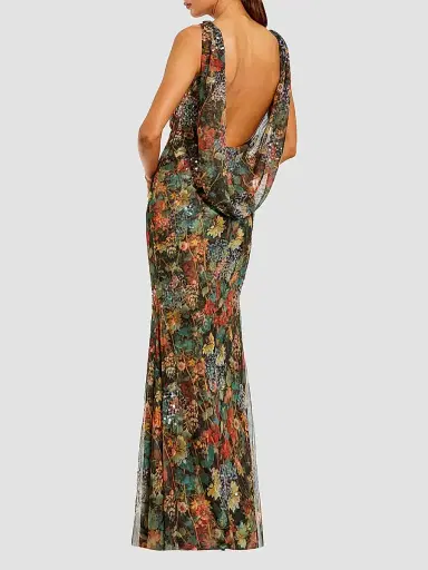 Mac Duggal Women's Sequin Floral Mesh Column Gown | Thumbnail 2 Mac Duggal Women's Sequin Floral Mesh Column Gown | Thumbnail 2