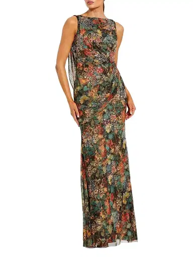 Mac Duggal Women's Sequin Floral Mesh Column Gown | Thumbnail 1 Mac Duggal Women's Sequin Floral Mesh Column Gown | Thumbnail 1