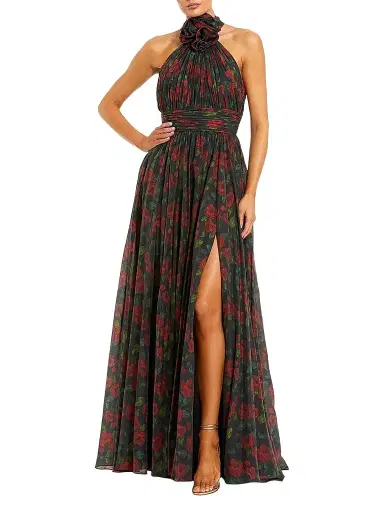 Mac Duggal Women's Floral Chiffon High Neck Gown - Black Multi - Size 14 | Thumbnail 1 Mac Duggal Women's Floral Chiffon High Neck Gown - Black Multi - Size 14 | Thumbnail 1