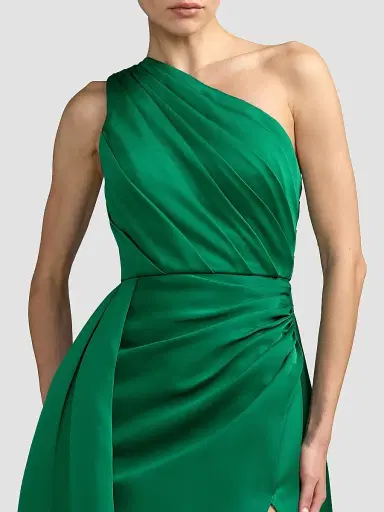 Mac Duggal Women's One-Shoulder Satin Column Gown | Thumbnail 3 Mac Duggal Women's One-Shoulder Satin Column Gown | Thumbnail 3