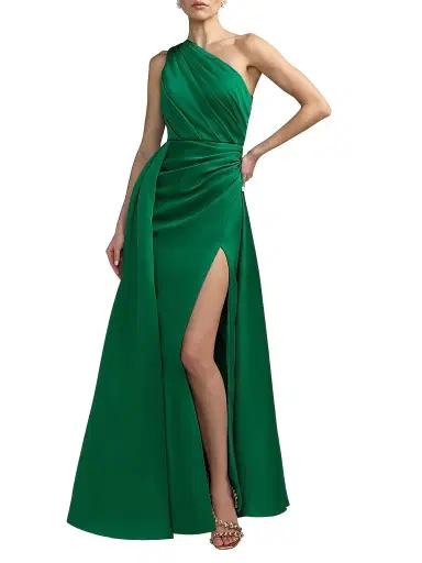 Mac Duggal Women's One-Shoulder Satin Column Gown | Thumbnail 1 Mac Duggal Women's One-Shoulder Satin Column Gown | Thumbnail 1