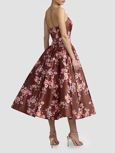Mac Duggal Women's Floral Satin Drop Waist Midi Dress | Thumbnail 2 Mac Duggal Women's Floral Satin Drop Waist Midi Dress | Thumbnail 2