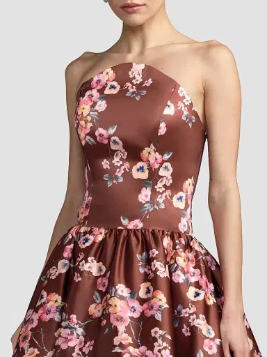 Mac Duggal Women's Floral Satin Drop Waist Midi Dress | Thumbnail 3 Mac Duggal Women's Floral Satin Drop Waist Midi Dress | Thumbnail 3