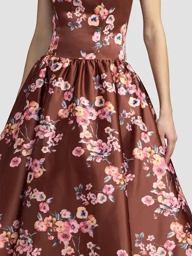 Mac Duggal Women's Floral Satin Drop Waist Midi Dress | Thumbnail 4 Mac Duggal Women's Floral Satin Drop Waist Midi Dress | Thumbnail 4
