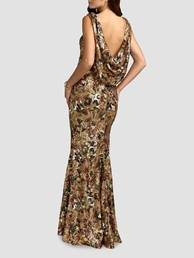 Mac Duggal Women's Sequin Cowl Back Gown - Chocolate Multi | Thumbnail 2 Mac Duggal Women's Sequin Cowl Back Gown - Chocolate Multi | Thumbnail 2