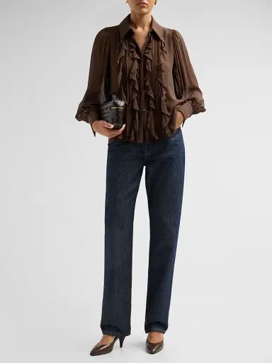 Ramy Brook Women's Claire Silk Ruffle Blouse - Heritage Brown - Size XXL | Thumbnail 2 Ramy Brook Women's Claire Silk Ruffle Blouse - Heritage Brown - Size XXL | Thumbnail 2