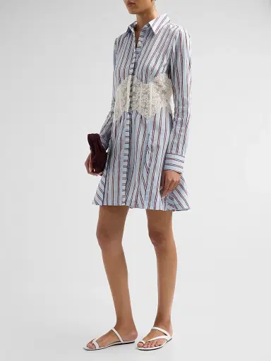 Ramy Brook Women's Wren Lace Striped Poplin Mini Dress - Blue Stripe - Size 12 | Thumbnail 4 Ramy Brook Women's Wren Lace Striped Poplin Mini Dress - Blue Stripe - Size 12 | Thumbnail 4
