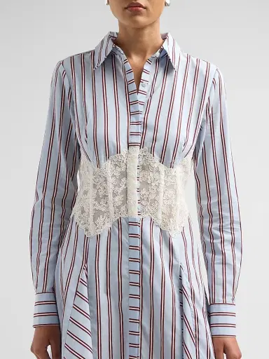 Ramy Brook Women's Wren Lace Striped Poplin Mini Dress - Blue Stripe - Size 12 | Thumbnail 5 Ramy Brook Women's Wren Lace Striped Poplin Mini Dress - Blue Stripe - Size 12 | Thumbnail 5