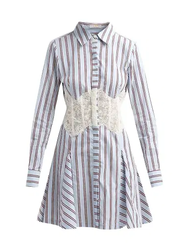 Ramy Brook Women's Wren Lace Striped Poplin Mini Dress - Blue Stripe - Size 12 | Thumbnail 1 Ramy Brook Women's Wren Lace Striped Poplin Mini Dress - Blue Stripe - Size 12 | Thumbnail 1