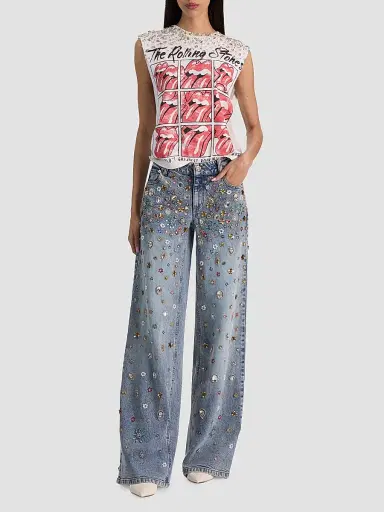 Alice + Olivia Women's Amazing Embellished Mid-Rise Baggy Jeans | Thumbnail 2 Alice + Olivia Women's Amazing Embellished Mid-Rise Baggy Jeans | Thumbnail 2