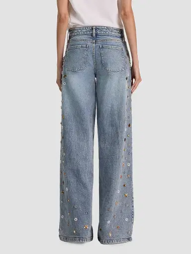 Alice + Olivia Women's Amazing Embellished Mid-Rise Baggy Jeans | Thumbnail 3 Alice + Olivia Women's Amazing Embellished Mid-Rise Baggy Jeans | Thumbnail 3