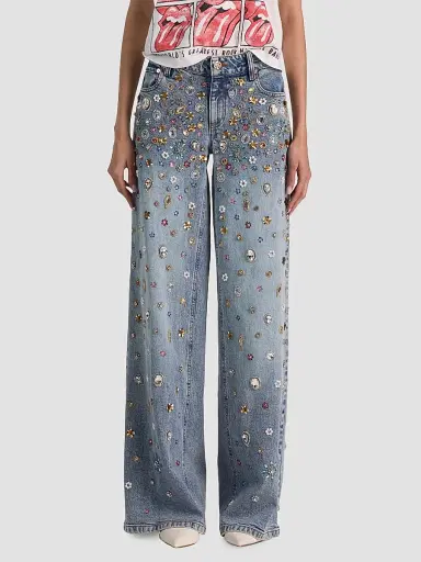 Alice + Olivia Women's Amazing Embellished Mid-Rise Baggy Jeans | Thumbnail 4 Alice + Olivia Women's Amazing Embellished Mid-Rise Baggy Jeans | Thumbnail 4