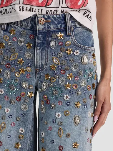Alice + Olivia Women's Amazing Embellished Mid-Rise Baggy Jeans | Thumbnail 5 Alice + Olivia Women's Amazing Embellished Mid-Rise Baggy Jeans | Thumbnail 5