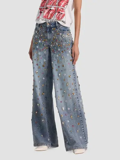Alice + Olivia Women's Amazing Embellished Mid-Rise Baggy Jeans | Thumbnail 6 Alice + Olivia Women's Amazing Embellished Mid-Rise Baggy Jeans | Thumbnail 6