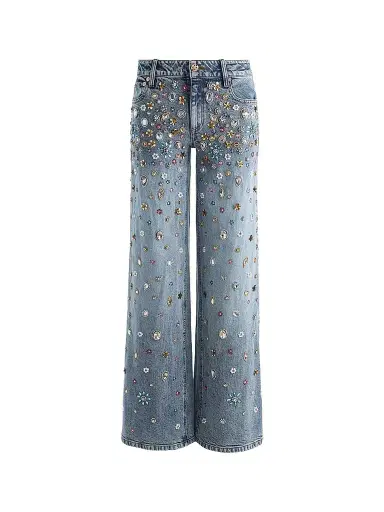 Alice + Olivia Women's Amazing Embellished Mid-Rise Baggy Jeans | Thumbnail 1 Alice + Olivia Women's Amazing Embellished Mid-Rise Baggy Jeans | Thumbnail 1