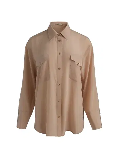 Alice + Olivia Women's Finely Silk Oversized Shirt - Sand | Thumbnail 1 Alice + Olivia Women's Finely Silk Oversized Shirt - Sand | Thumbnail 1