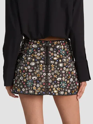 Alice + Olivia Women's Rubi Embellished Micro Mini Skirt - Black Multi | Thumbnail 3 Alice + Olivia Women's Rubi Embellished Micro Mini Skirt - Black Multi | Thumbnail 3
