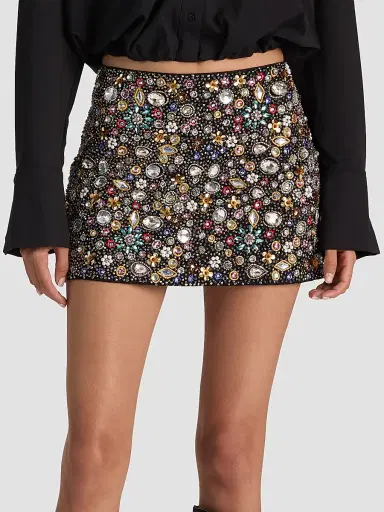 Alice + Olivia Women's Rubi Embellished Micro Mini Skirt - Black Multi | Thumbnail 4 Alice + Olivia Women's Rubi Embellished Micro Mini Skirt - Black Multi | Thumbnail 4