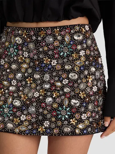 Alice + Olivia Women's Rubi Embellished Micro Mini Skirt - Black Multi | Thumbnail 5 Alice + Olivia Women's Rubi Embellished Micro Mini Skirt - Black Multi | Thumbnail 5