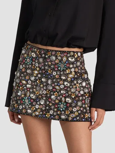 Alice + Olivia Women's Rubi Embellished Micro Mini Skirt - Black Multi | Thumbnail 6 Alice + Olivia Women's Rubi Embellished Micro Mini Skirt - Black Multi | Thumbnail 6
