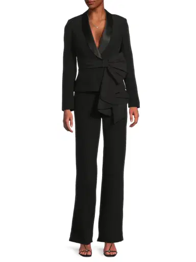 Aidan Mattox Women's Draped Stretch-Crepe Tuxedo-Style Jumpsuit - Black | Thumbnail 2 Aidan Mattox Women's Draped Stretch-Crepe Tuxedo-Style Jumpsuit - Black | Thumbnail 2